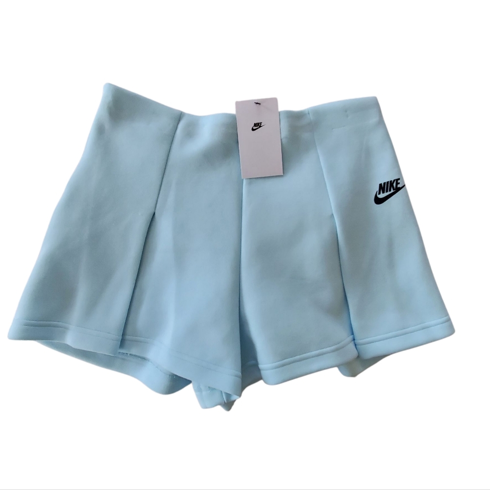 Nike Tech Sportswear Fleece High Rise 3" Pleated Shorts Blue Gym Nwt - Picture 2 of 8